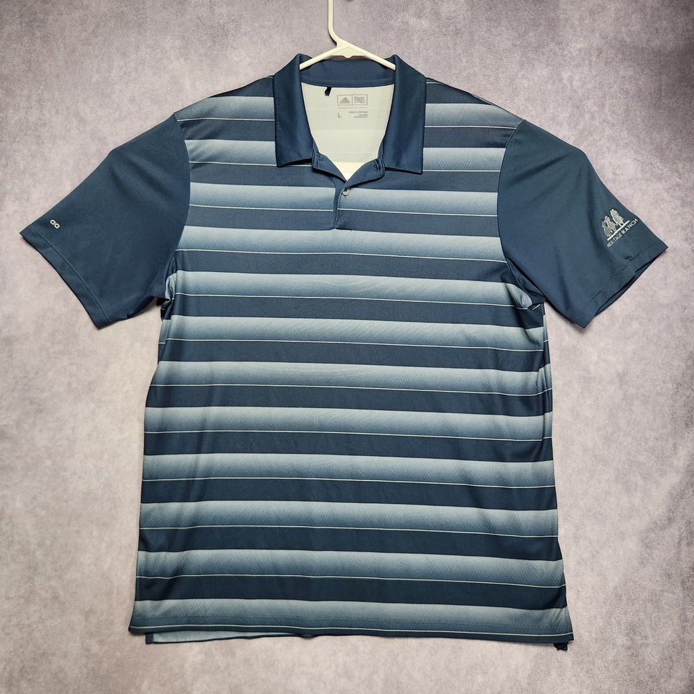 Adidas Mens Blue Striped Golf Polo Shirt Heritage Ranch Logo AE4098 Size L